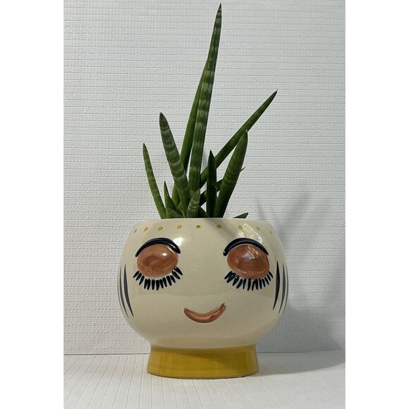 Big Bulgy Eye Face Ceramic Pedestal Planter Flower Pot Multi HANDMADE - Picture 1 of 17